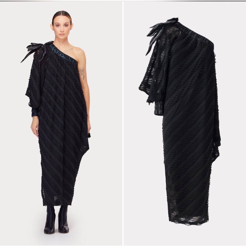 NWT Julia Allert Black Luxury Elegance One-Sleeve Long Dress sz S Glam Lagenlook